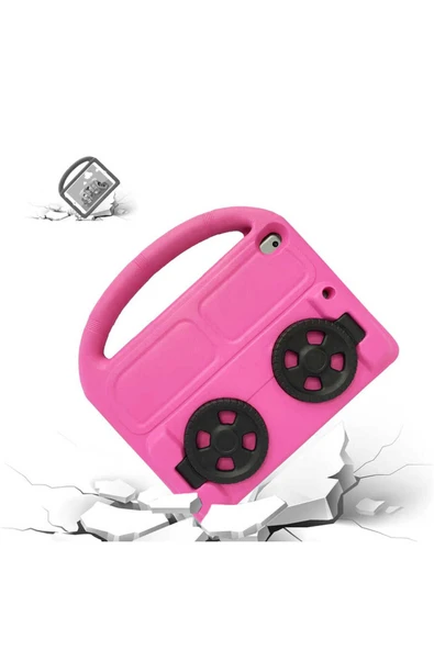 KILIFTECH iPad 10.2 (8.Nesil)  Uyumlu Zore Wheel Car Tekerlek Standlı Tablet Eva Silikon Kılıf-Kırmızı - 4