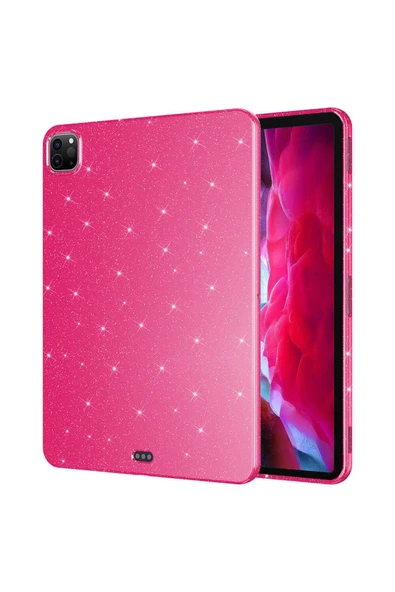 Doping Digital iPad Pro 11 2020 (2.Nesil) Simli Parlak Görünümlü Zore Tablet Koton Kılıf-Pembe Koyu