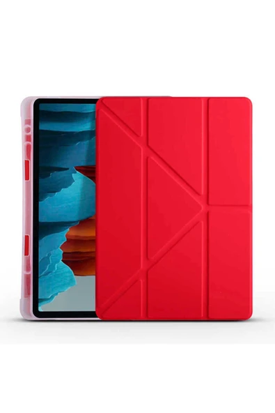 KILIFTECH Galaxy Tab S7 Plus T970 Kılıf  Uyumlu Zore Tri Folding Kalem Bölmeli Standlı Kılıf-Koyu Yeşil - Resim 6