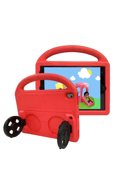 KILIFTECH iPad 10.2 (8.Nesil) Uyumlu Zore Wheel Car Tekerlek Standlı Tablet Eva Silikon Kılıf-Kırmızı ürün görseli