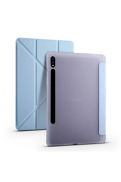 KILIFTECH Galaxy Tab S7 Plus T970 Kılıf  Uyumlu Zore Tri Folding Kalem Bölmeli Standlı Kılıf-Mavi ürün görseli