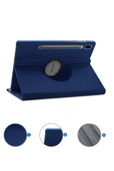 KILIFTECH Galaxy Tab S7 Plus T970  Uyumlu Zore Dönebilen Standlı Kılıf-Lacivert - 5