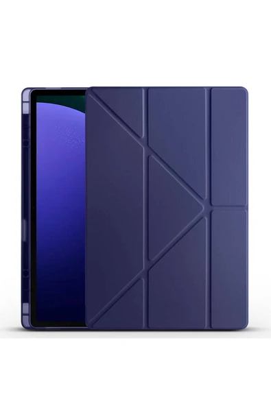 KILIFTECH Galaxy Tab S10 Ultra Kılıf Zore Tri Folding Kalem Bölmeli Standlı Kılıf - Lacivert