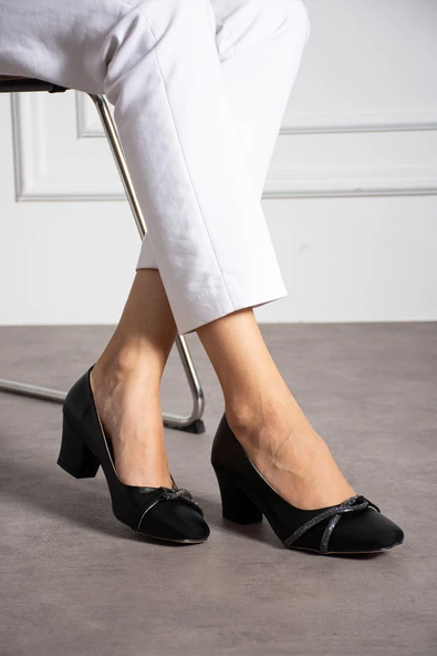 Albishoes Kadın Alçak Ökçe Topuklu 5,5 cm Stiletto Taşlı Abiye Günlük Kadın Topuklu Ayakkabı (36-44) - Resim 2