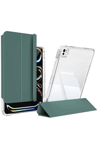 EFLİNK iPad Pro 11 2024 Kılıf Magnetik Ayrılabilen Airbagli Zore Sliding Tablet Kılıfı - Koyu Yeşil ürün görseli