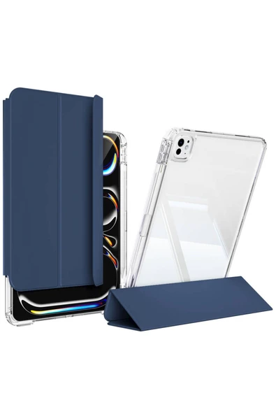 KILIFTECH iPad Pro 13 2024 Kılıf Magnetik Ayrılabilen Airbagli Zore Sliding Tablet Kılıfı - Lacivert ürün görseli
