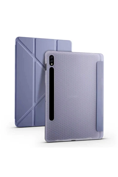 KILIFTECH Galaxy Tab S7 Plus T970 Kılıf  Uyumlu Zore Tri Folding Kalem Bölmeli Standlı Kılıf-Mor - 1
