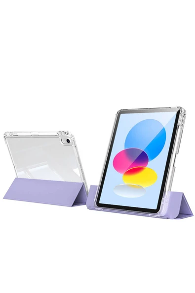 KILIFTECH iPad 10.9 2022 (10.Nesil) Kılıf Magnetik Ayrılabilen Airbagli Zore Sliding Tablet Kılıfı - Lavende - 4