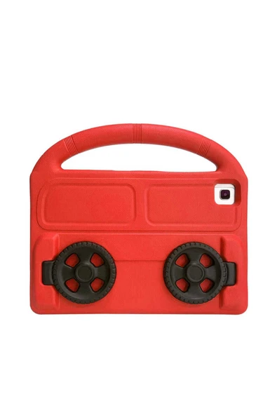 SAFA Galaxy Tab S6 Lite P610  Uyumlu Zore Wheel Car Tekerlek Standlı Tablet Eva Silikon Kılıf-Kırmızı - Resim 4