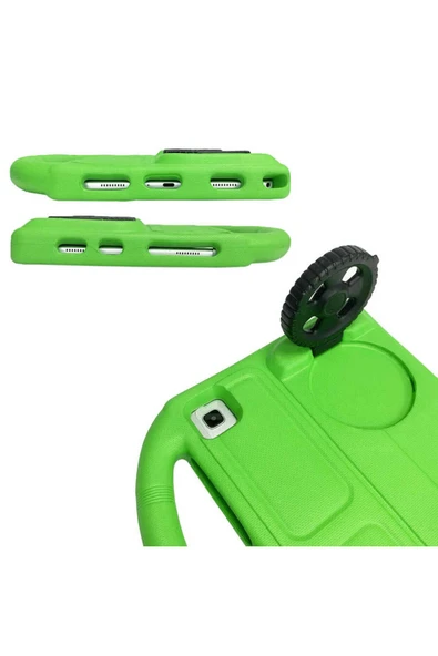 SAFA Galaxy Tab A7 10.4 T500 2020  Uyumlu Zore Wheel Car Tekerlek Standlı Tablet Eva Silikon Kılıf-Yeşil - Resim 3