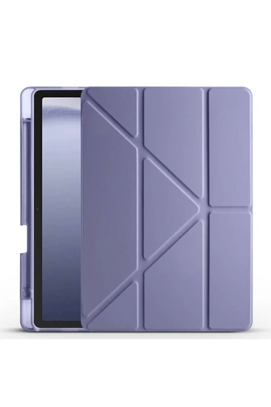 zore Galaxy Tab A9 Kılıf Uyumlu Zore Tri Folding Kalem Bölmeli Standlı Kılıf-Mor ürün görseli