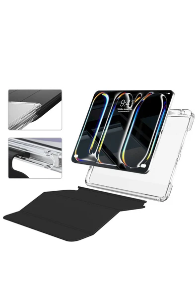KILIFTECH iPad Pro 13 2024 Kılıf Magnetik Ayrılabilen Airbagli Zore Sliding Tablet Kılıfı - Lacivert - 3