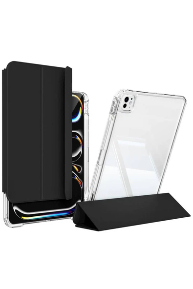 KILIFTECH iPad Pro 11 2024 Kılıf Magnetik Ayrılabilen Airbagli Zore Sliding Tablet Kılıfı - Pembe Açık - Resim 2