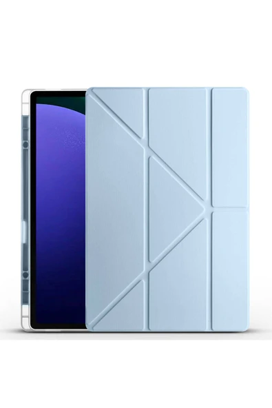 KILIFTECH Galaxy Tab S10 Ultra Kılıf Zore Tri Folding Kalem Bölmeli Standlı Kılıf - Mavi
