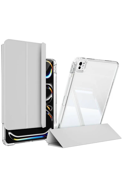 KILIFTECH iPad Pro 11 2024 Kılıf Magnetik Ayrılabilen Airbagli Zore Sliding Tablet Kılıfı - Gri ürün görseli