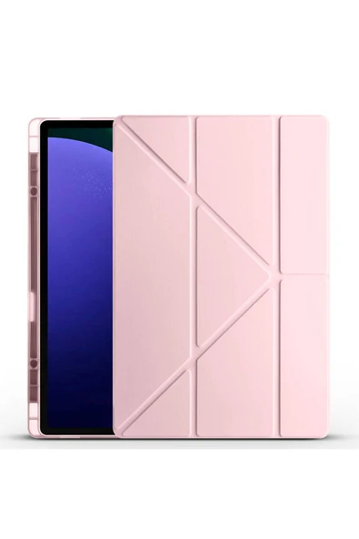 wenixs aksesuar Galaxy Tab S10 Ultra Kılıf Zore Tri Folding Kalem Bölmeli Standlı Kılıf - Rose Gold