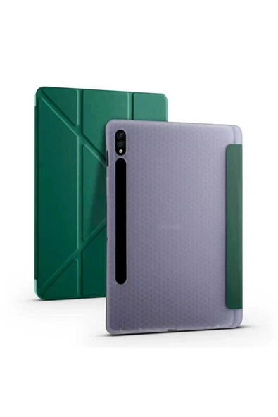 KILIFTECH Galaxy Tab S7 T870 Kılıf  Uyumlu Zore Tri Folding Kalem Bölmeli Standlı Kılıf-Koyu Yeşil ürün görseli