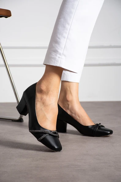 Albishoes Kadın Alçak Ökçe Topuklu 5,5 cm Stiletto Taşlı Abiye Günlük Kadın Topuklu Ayakkabı (36-44)