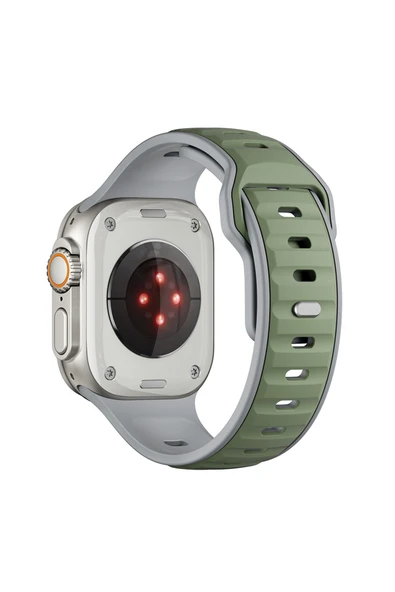 NÜANSTEK Watch Ultra 49mm Zore KRD-135 Silikon Kordon Strap Kayış - Açık Yeşil-Gri