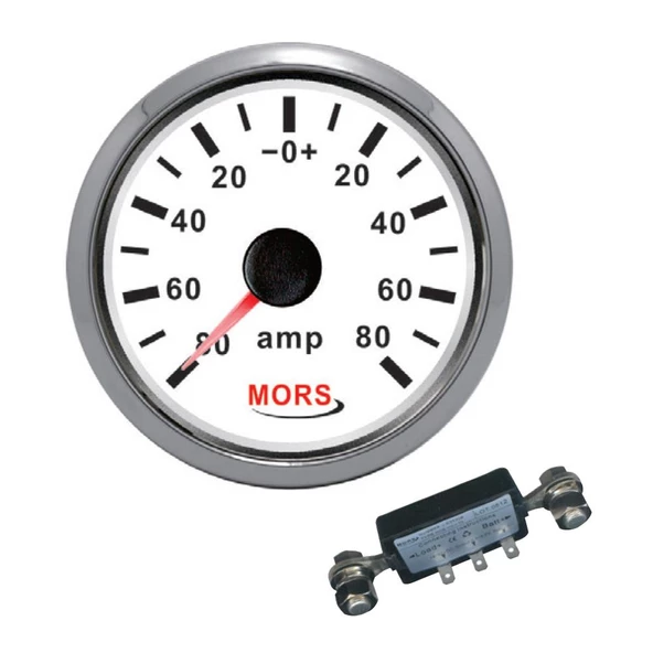 Mors Ampermetre 12-24 Volt Beyaz (Şönt Dahil)