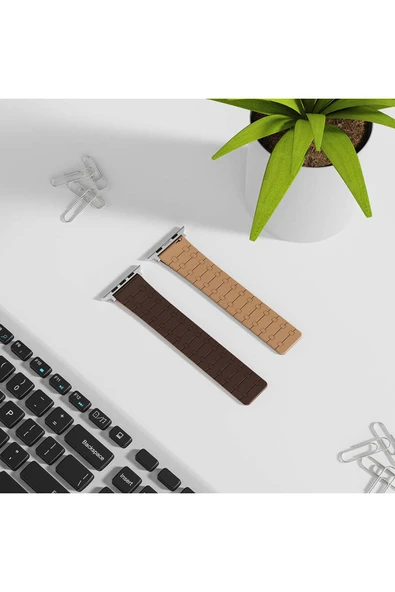 HAKTAN KILIF Apple Watch 38mm Zore KRD-111 Çizgili Desenli Silikon Kordon-Yeşil - 4