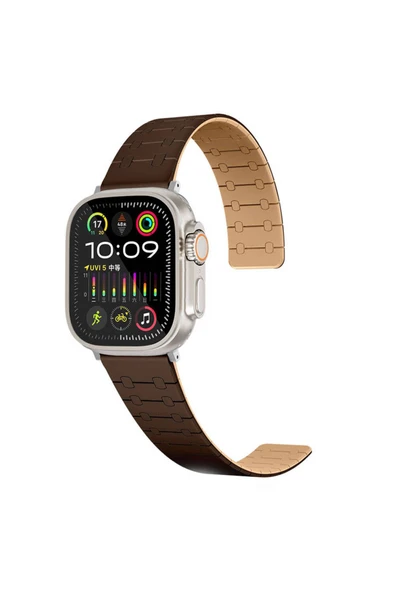 KILIFTECH Apple Watch 42mm Zore KRD-111 Çizgili Desenli Silikon Kordon-Kahverengi