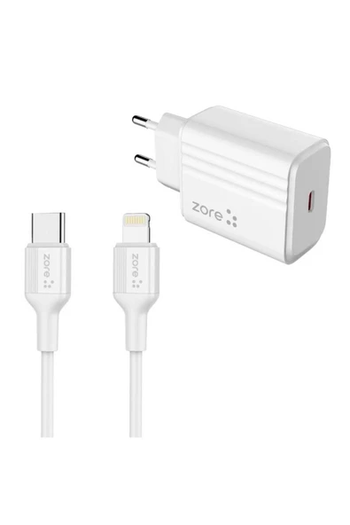 zore TKDR Play Serisi PL2 Type-C to Lightning 2in1 PD Seyahat Şarj Aleti 20W - Beyaz - 6