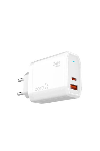zore Always-01 GaN Tech Type-C PD4.0 USB-A QC3.0 Hızlı Şarj Özellikli Seyahat Şarj Başlığı 65W ürün görseli