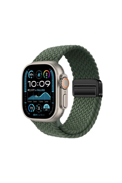 FZD GLOBAL Watch Ultra 49mm FZD KRD-134 Örgü Tasarımlı Hasır Kordon Strap Kayış - Koyu Yeşil ürün görseli