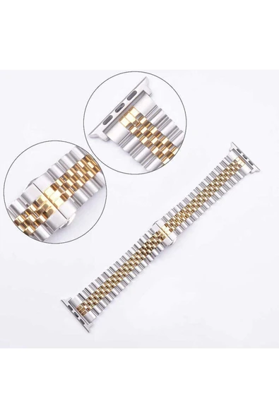 HAKTAN KILIF Watch 38mm Uyumlu KRD-36 Metal Zore Kordon-Gümüş-Gold - 6