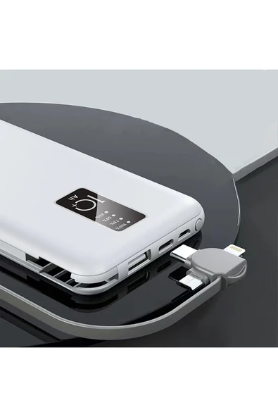 KILIFTECH Beyaz PW-05 Hızlı Led Göstergeli Micro Lightning Type-C Kablolu Taşınabilir Powerbank 10000mAh Zore - 4