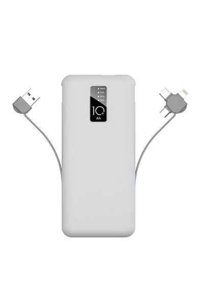 KILIFTECH Beyaz PW-05 Hızlı Led Göstergeli Micro Lightning Type-C Kablolu Taşınabilir Powerbank 10000mAh Zore