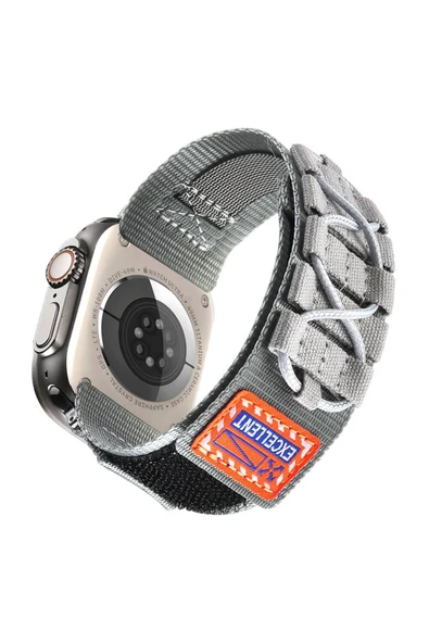 KILIFTECH Apple Watch 44mm Zore KRD-112 Orbital Örgülü Halat Tasarımlı Naylon Kumaş Hasır Kordon-Gri - 3