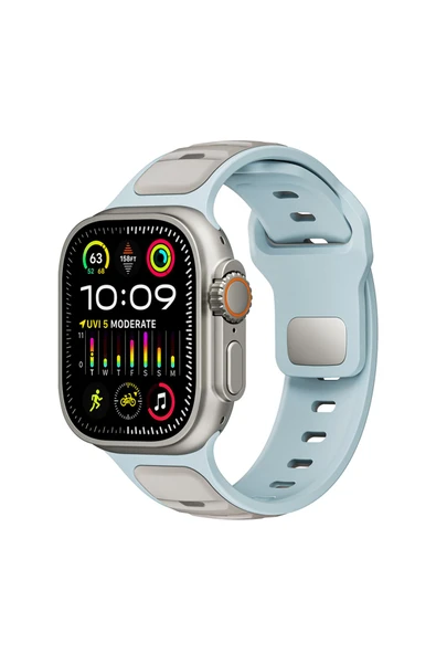 NÜANSTEK Watch Ultra 49mm Zore KRD-135 Silikon Kordon Strap Kayış - Açık Yeşil-Gri - 6