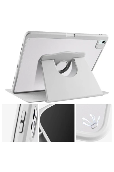KILIFTECH iPad Air 13 2025 M3 Kılıf Zore Termik Kalem Bölmeli Dönebilen Standlı Kılıf - Pembe - Resim 7