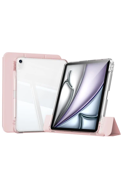 KILIFTECH iPad Air 11 2025 M3 Kılıf Magnetik Ayrılabilen Airbagli Zore Sliding Tablet Kılıfı - Pembe Açık