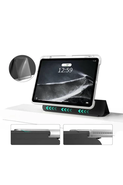 KILIFTECH iPad Air 11 2025 M3 Kılıf Magnetik Ayrılabilen Airbagli Zore Sliding Tablet Kılıfı - Açık Yeşil - Resim 3