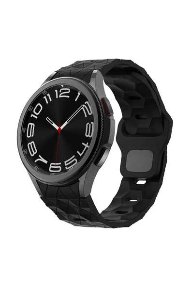 kilifdakilif Galaxy Watch 6 40mm Zore KRD-116 20mm Futbol Desenli Spor Tasarımlı Silikon Kordon-Siyah
