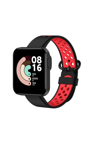 zore Xiaomi Redmi Watch 2 Lite KRD-02 Uyumlu Zore Kordon Siyah-Kırmızı ürün görseli