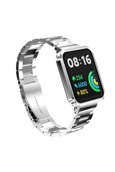 zore Xiaomi Redmi Watch 2 Lite Uyumlu KRD-60 Metal Zore Kordon-Gümüş-Siyah - 3