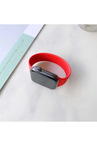 Goktugaksesuar Watch Ultra 49mm Kordon Uyumlu KRD-31 Solo Loop Medium Strap Kayış CLO- Kırmızı