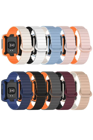 InnoCase Xiaomi Redmi Watch 2 Silikon Kordon Zore KRD-105 Strap Kayış-Siyah-Turuncu - 4