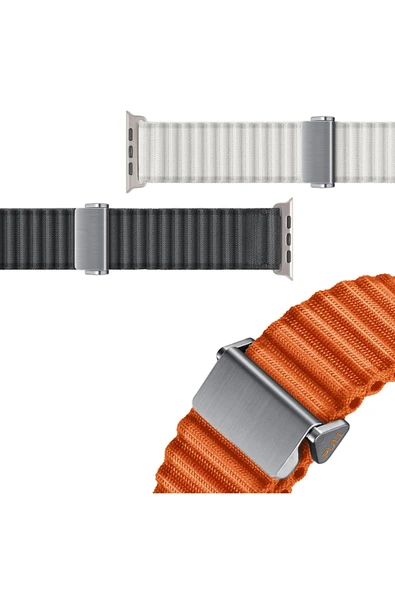 Ardemix Watch 10 46mm Uyumlu Zore KRD-123 Naylon Kumaş Hasır Örgülü Kordon-Turuncu - Resim 3