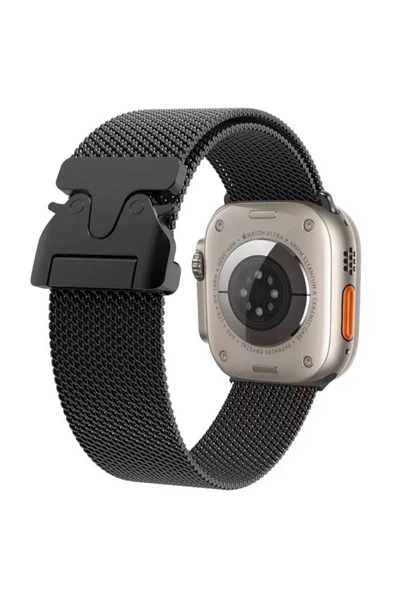 KILIFTECH Apple Watch 44mm Zore KRD-25 Metal Hasır Kordon-Siyah - 1
