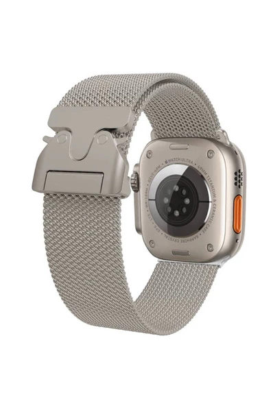 RiseOfGLC Apple Watch 7 45mm Zore KRD-25 Metal Hasır Kordon-Gri