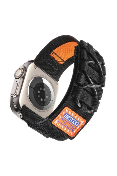 zore Apple Watch 44mm Zore KRD-112 Orbital Örgülü Halat Tasarımlı Naylon Kumaş Hasır Kordon-Siyah - 4