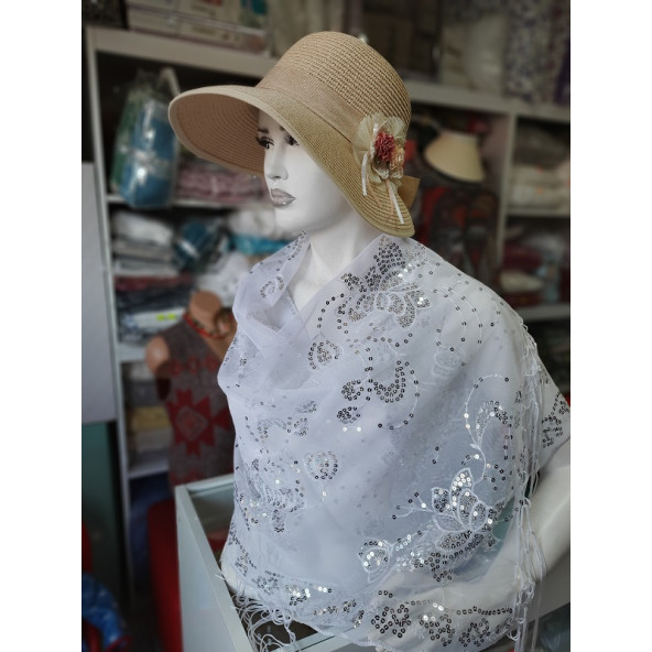 ABİYE MEVLÜT ÖRTÜSÜ & ŞAL & RANIR - 62 X 160 cm - RENK: BEYAZ & ÜZERİ PUL İŞLEMELİ - 2
