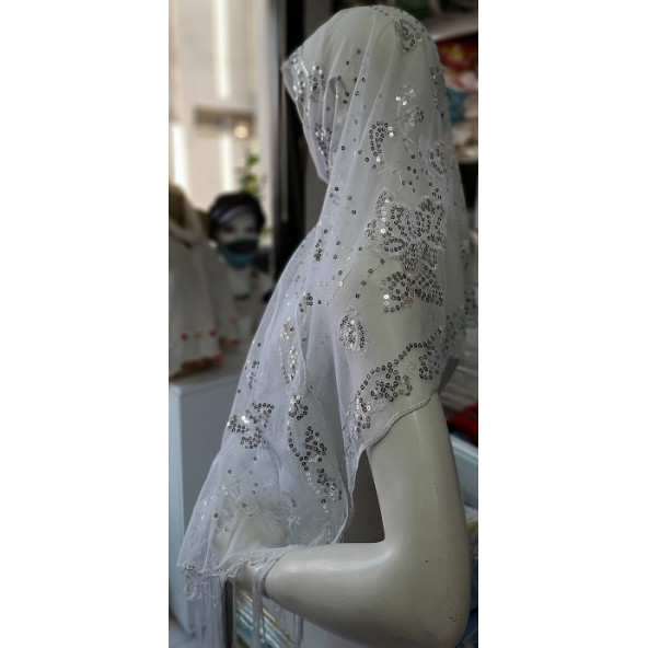 ABİYE MEVLÜT ÖRTÜSÜ & ŞAL & RANIR - 62 X 160 cm - RENK: BEYAZ & ÜZERİ PUL İŞLEMELİ - 9
