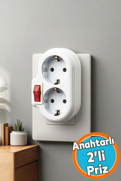 Kablosuz Açma Kapamalı Anahtarlı 2'Li Beyaz Grup Priz Golyat Düğmeli Fiş Topraklı Çoklu Çoğaltıcı ürün görseli 1