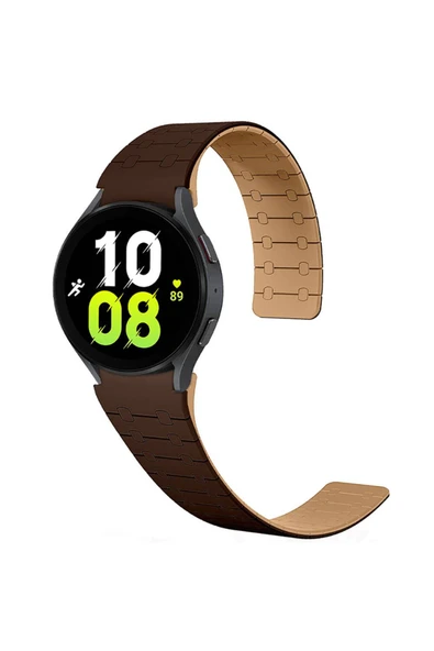zore Galaxy Watch 6 40mm Zore KRD-111 20mm Çizgili Desenli Silikon Kordon-Kahverengi - 1